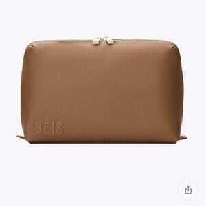 Beis Large Cosmetic Pouch & Makeup Brush Pouch in Camel